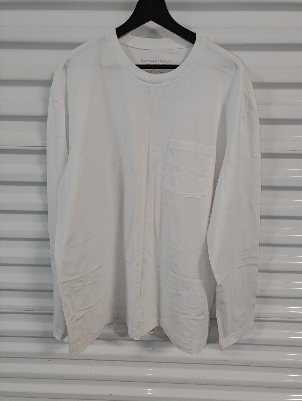 Banana Republic White Long Sleeve Crewneck T-shirt w/ Chest Patch Pocket XL Tall